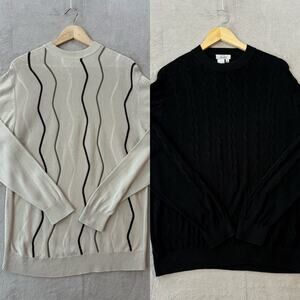 Lot of 2 Vintage Lante Men's Medium Silk Blend Black & White Pullover Sweaters